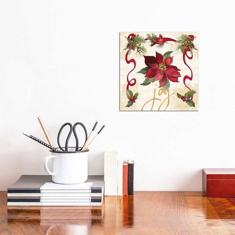 Christmas Poinsettia Ribbon Iv 1 Piece Wrapped Canvas Wall Art, 30.48 cm H x 30.48 cm W