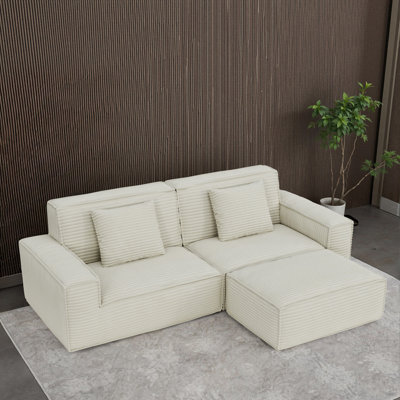 106.3 inch large striped compression sofa, modern style, living room and bedroom furniture, comfortable home style, vacuum compression, full sponge, high rebound straight row with foot pedal
