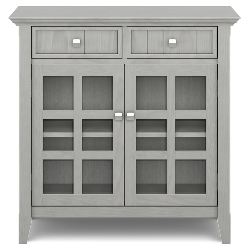 Fog Grey Solid Wood Transitional Storage Cabinet with Adjustable Shelving