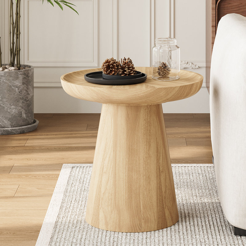 Table d'appoint ronde en bois naturel de 20 po, table de bout avec placage en bois massif pour le salon, Beige