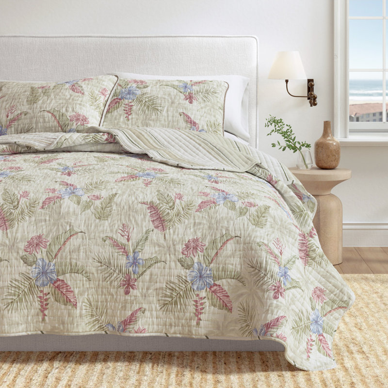 Ensemble de courtepointe en coton, Courtepointe pour lit simple / simple TG et 1 taie, Sable floral