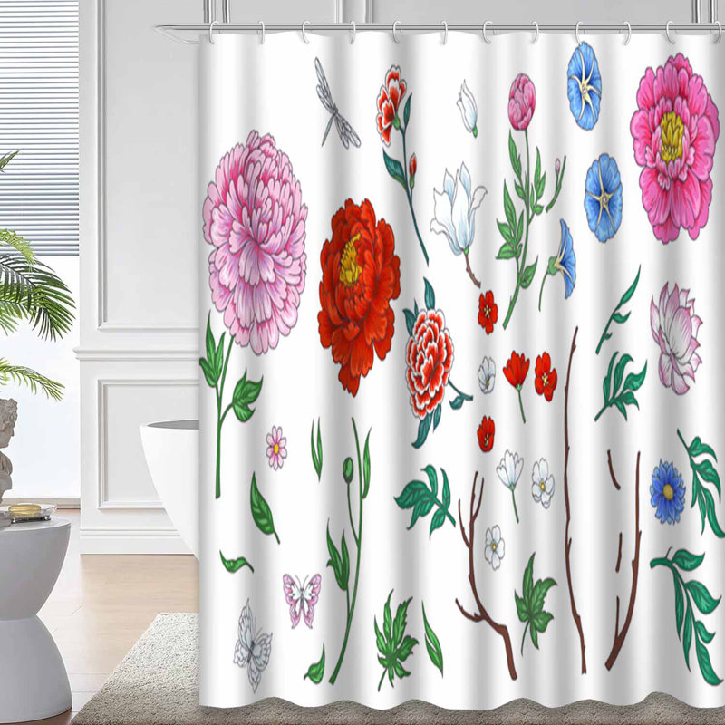 Rideau de douche oriental avec 12 crochets, L 72 po x l 78 po
