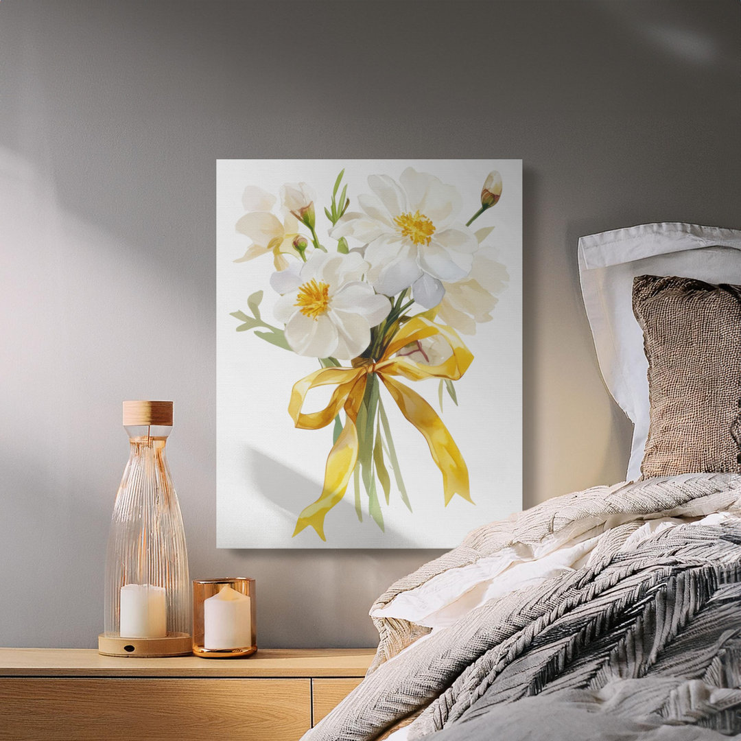 Watercolor White Floral Bouquet Wall Art