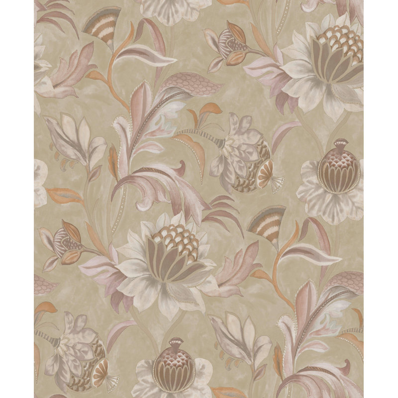 Rouleau de papier peint floral L 33 pi x l 21 po Shontoria, Orange