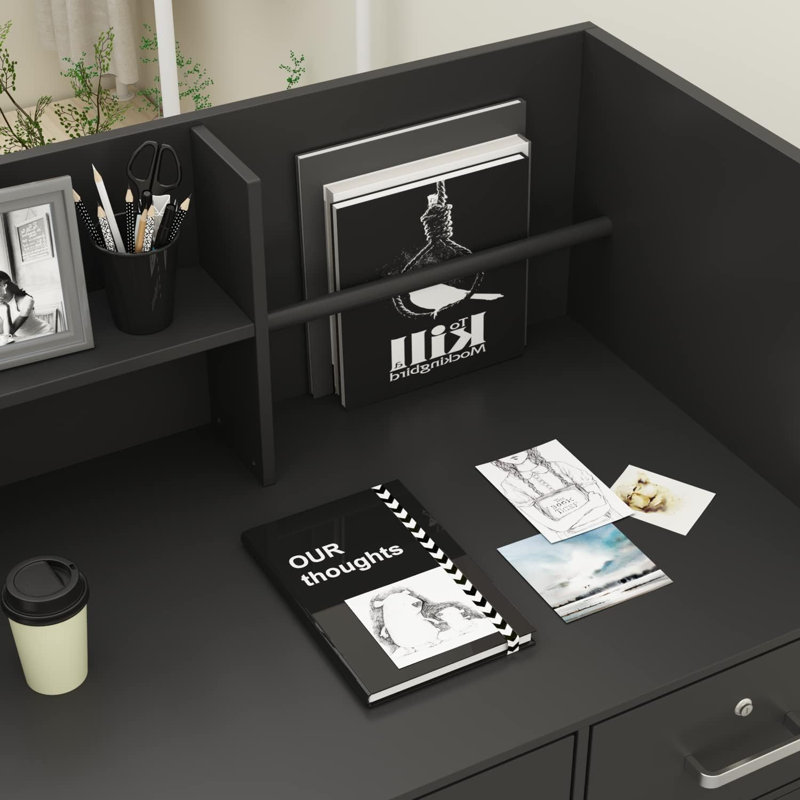 Reception Desk With Lockable Drawers Reception Counter Office Front Desk, Black