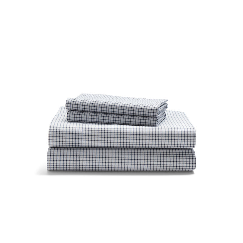 Sloane Cotton Percale Checked Sheet Set, Navy, King