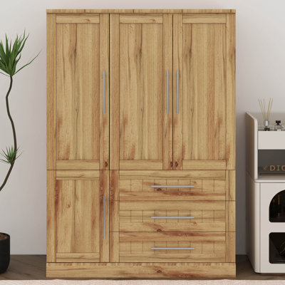 Armoire penderie 4 portes avec 3 tiroirs