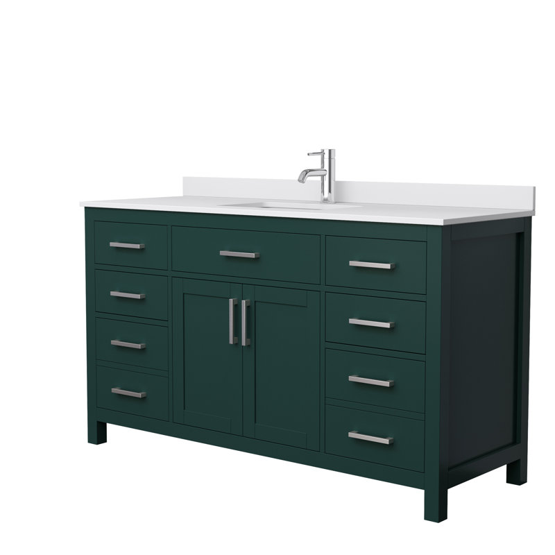 Beckett 60" Single Bathroom Vanity Set, Green, White Cultured Marble, Brushed Nickel