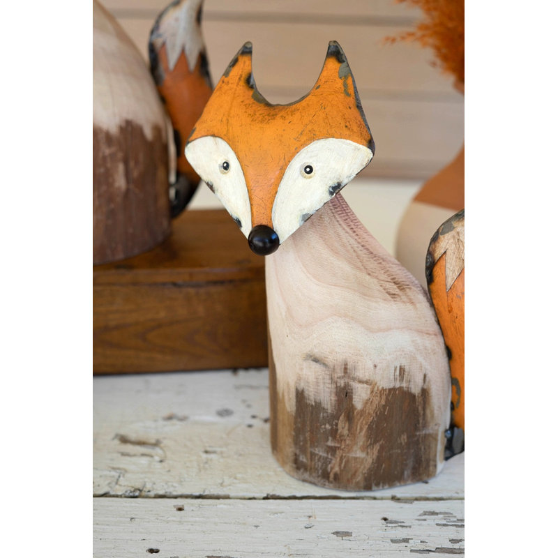  Figurines de renard en fer et bois faites à la main - ensemble de 2 éco 2 x 12 po