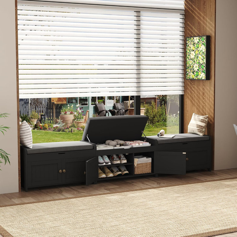 6 Pair Shoe Storage Bench, Black