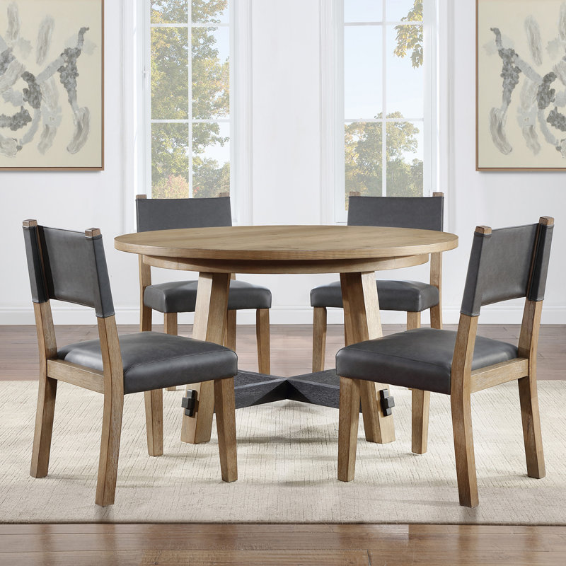 Ensemble repas pour 4 personnes Rickye, 5 pièces: table, 4 chaises, Brun, Gris
