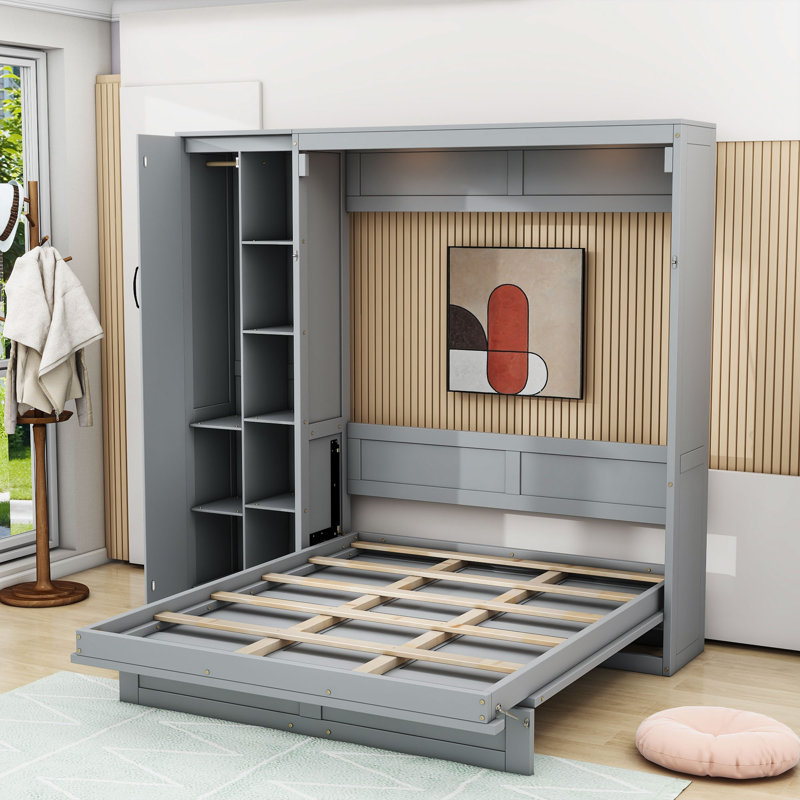 Lit escamotable pliable Septimus avec multifonction, Gris, Double