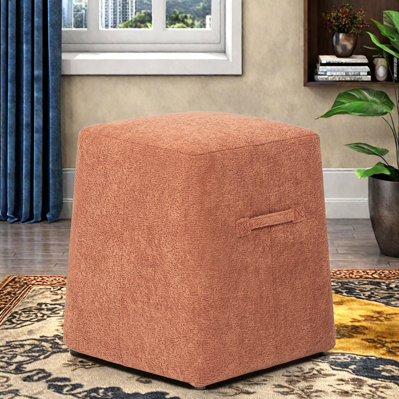 17.5"H Upholstered Ottoman, Orange
