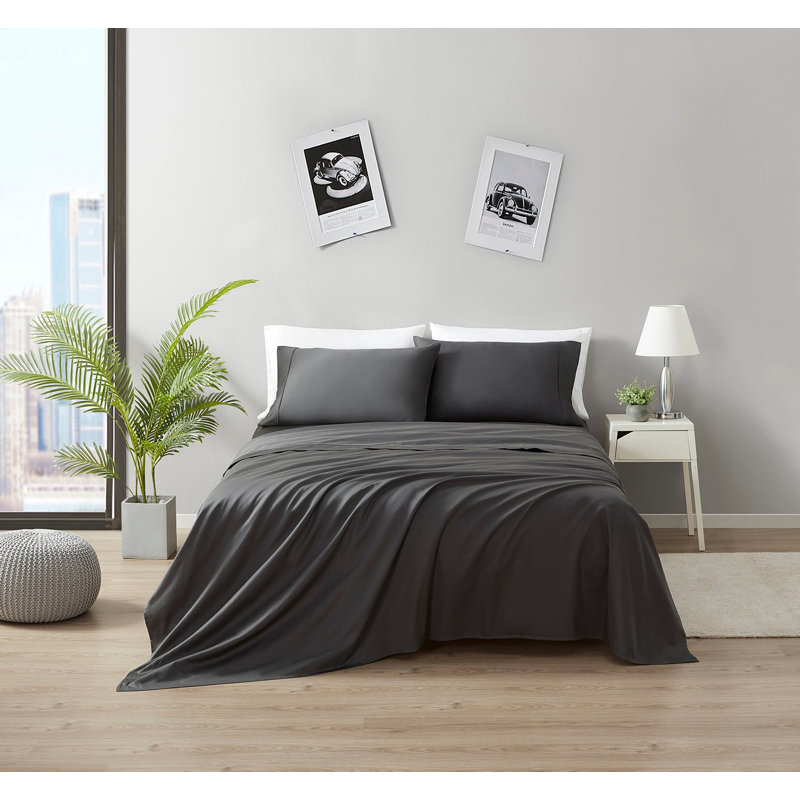 Ensemble de draps en satin 100 % coton d'une contexture de 400 fils, Double, Frêne