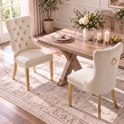 Modern Velvet Upholstered Dining Chair with Tufted Back, Nailhead Trim(Set of 2)