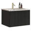 Meuble-lavabo flottant rayé en chêne noir brossé de 24 po avec lavabo en céramique blanche, meuble-lavabo une pièce sans drain, pré-assemblé