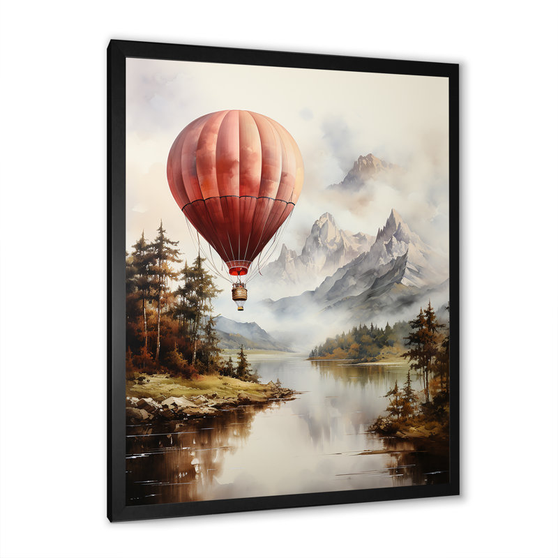 «Mountain View Hot Air Balloon Flight», reproduction d'art sur toile, Cadre photo noir, H 44 po x l 34 po x P 1,5 po