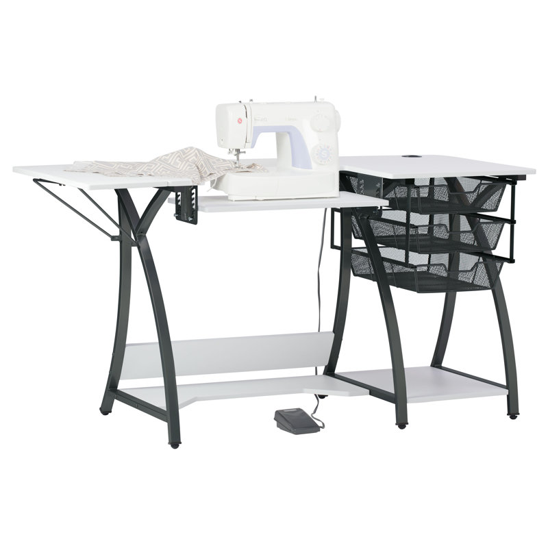 Machine à coudre Pro Stitch, table de passe-temps et de couture avec plateau pliable, plateforme réglable en hauteur et rangement, gris anthracite / blanc