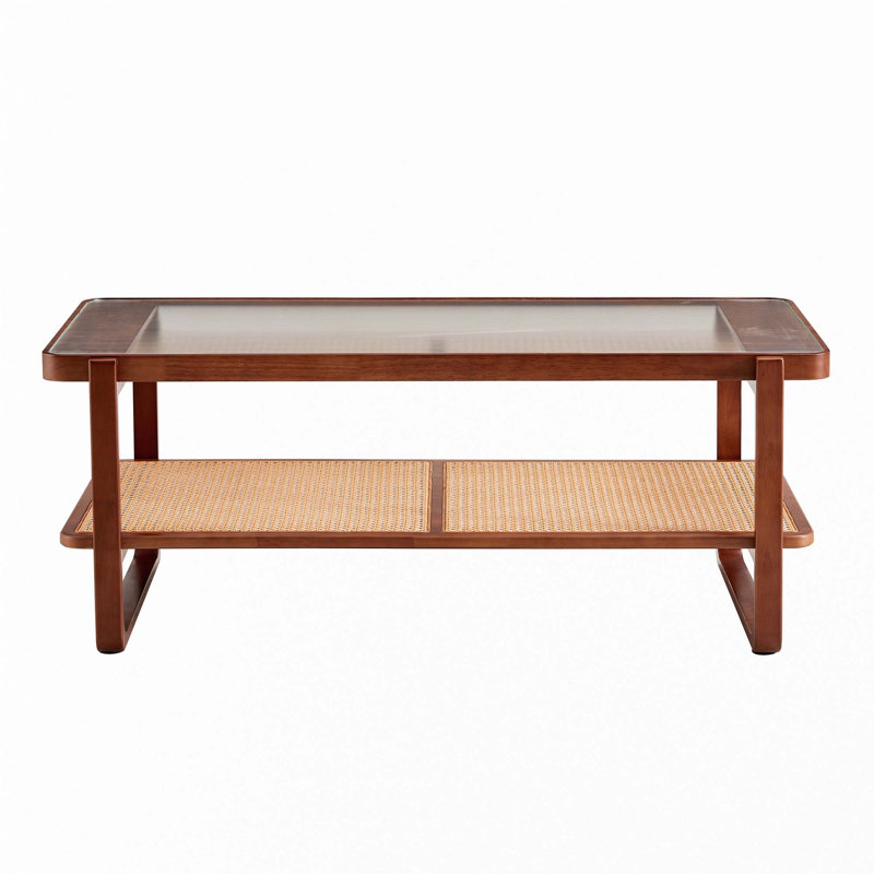 Solid Wood Glass Desktop Tea Table, Walnut