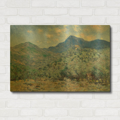 «Vallée de Buona, près de Bordviera» par Claude Monet, art mural en métal doré, 36 po x 24 po