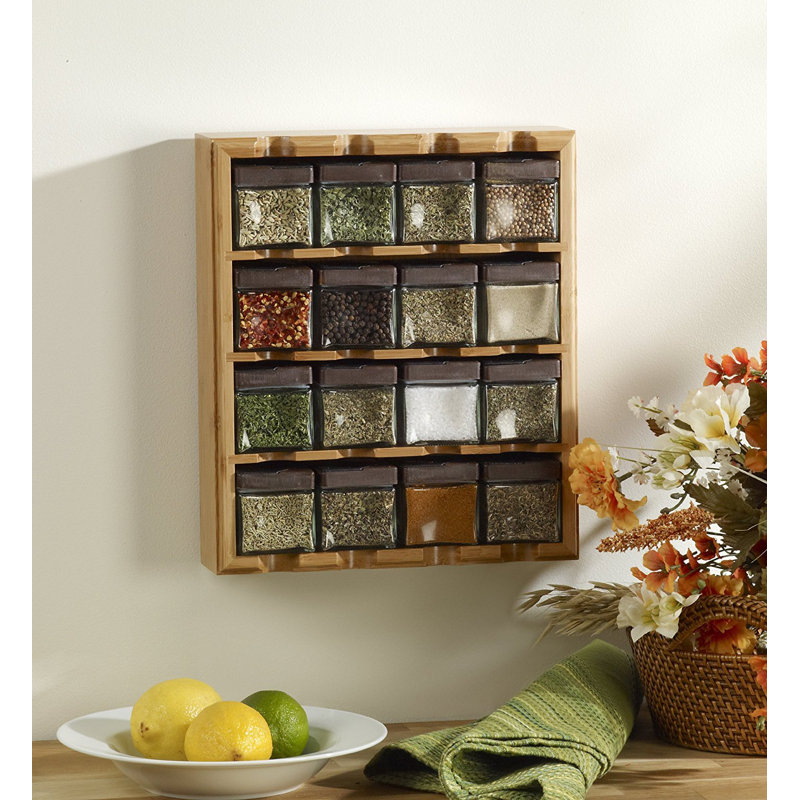 Bamboo 3-in-1 Spice Organizer for Countertop, Wall, and Drawer with 16 Spices Included