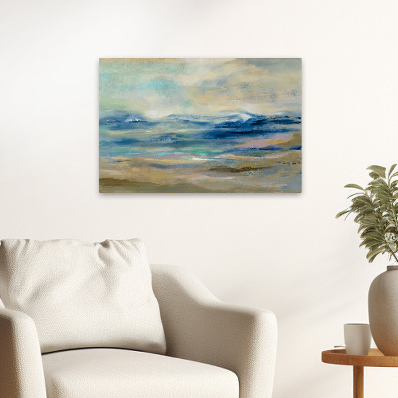 «Whispering Wave» - abstrait bleu brun côtier, H 24 po x l 16 po