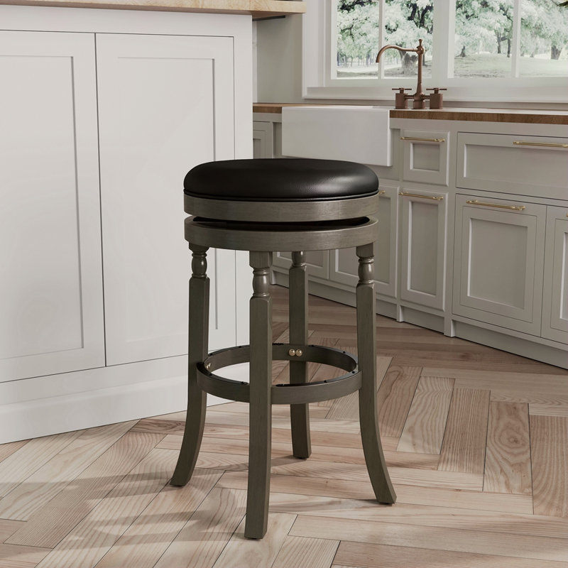 30" Bar Stool, Weathered Grey Finish Leather Seat