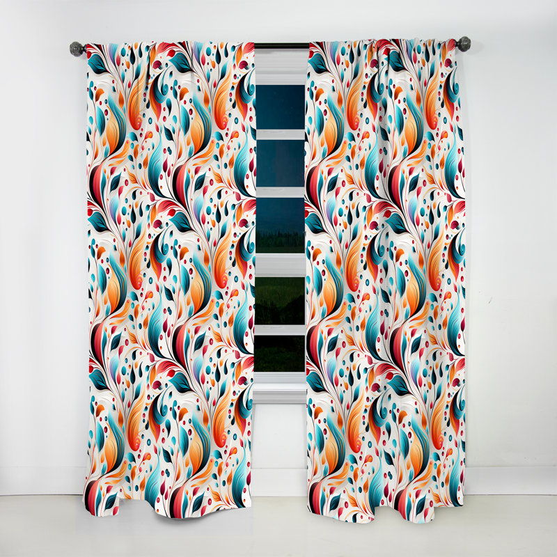 Minimalist Feather Paisley Pattern - Floral Curtain - Velvet Room Darkening - 1 panel, 52" W x 90" L