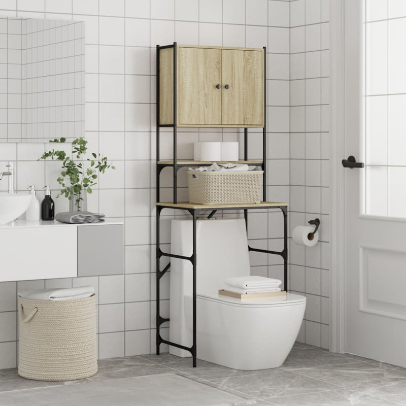 Engineered Wood, Metal Bathroom Cabinet, Sonoma Oak