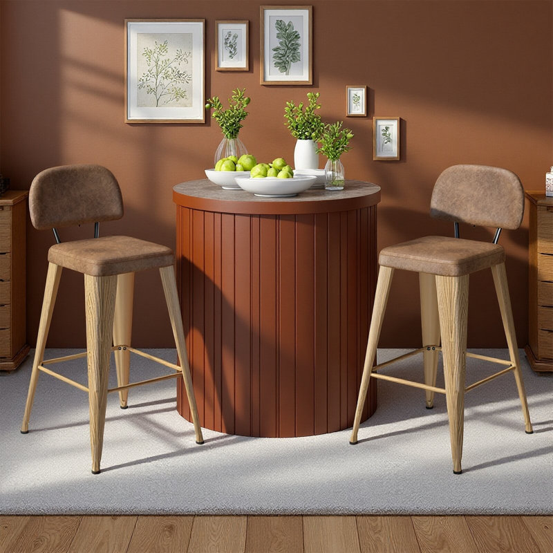 Upholstered Seat Counter Stools with Metal Frame, Walnut, Counter Stool (26" Seat Height)