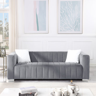 Clifford 87.01'' Luxury Velvet Sofa Upholstered Living Room Couch with 2 Pillows, Black