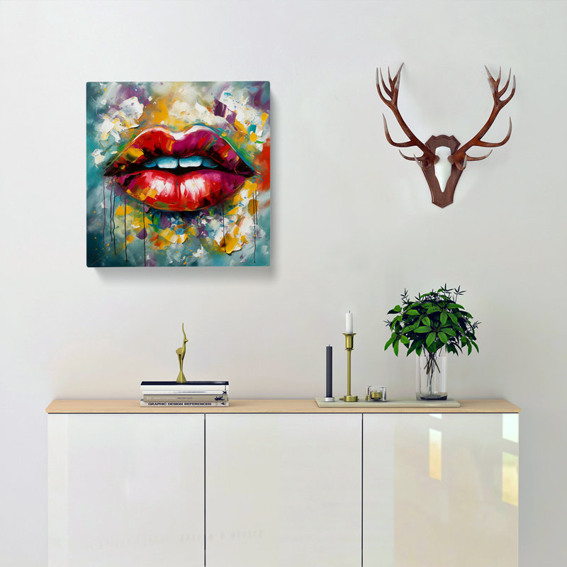 Lips Abstract Expressionism - Wrapped Canvas, 50cm H x 50cm W x 3cm D
