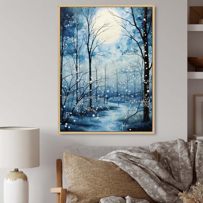«Snow Winters Embrace Pointillism» - Impression, Cadre naturel flottant, H 40 po x l 30 po x P 1,5 po