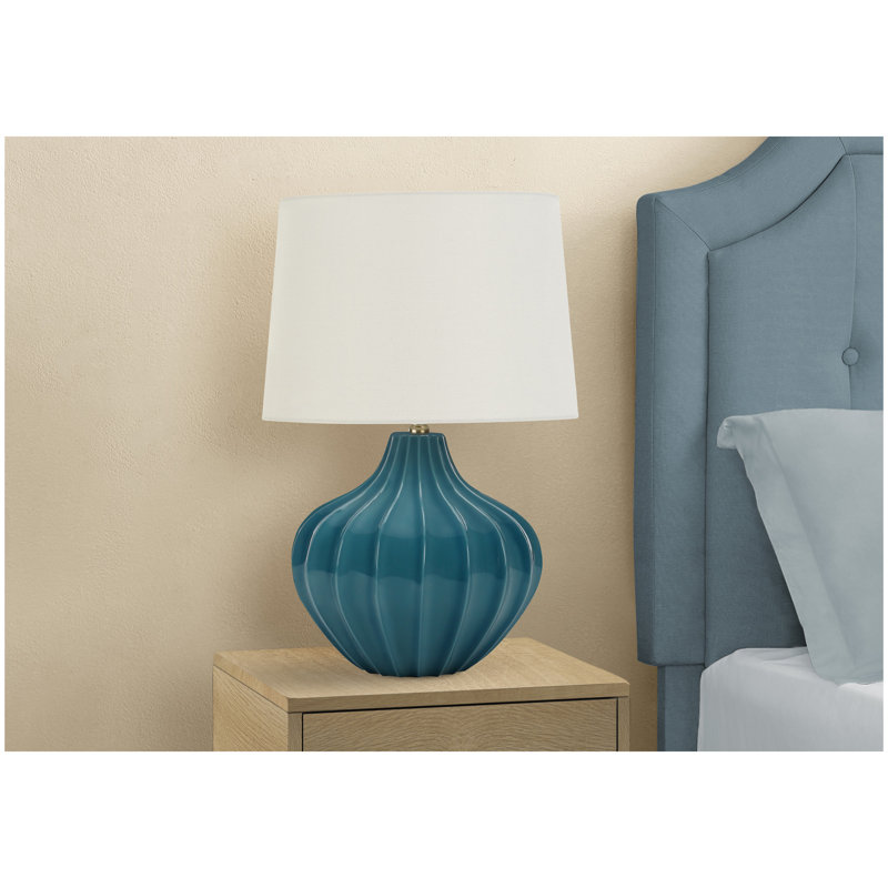 Lighting, 24 po, lampe de table, céramique bleue, abat-jour ivoire / crème, transitionnel