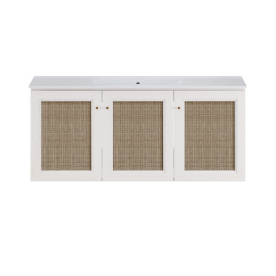 Meuble-lavabo mural 48 po en chêne blanc avec comptoir à un trou Witkowski