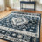 Jena 6X9 Large Area Rug, Persian Geometric Design, Modern Retro Black Blue-123764807