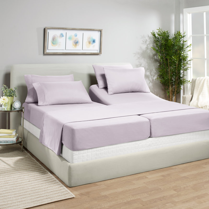 Ensemble de draps luxueux en microfibre, Gris clair lavande, Très grand californien