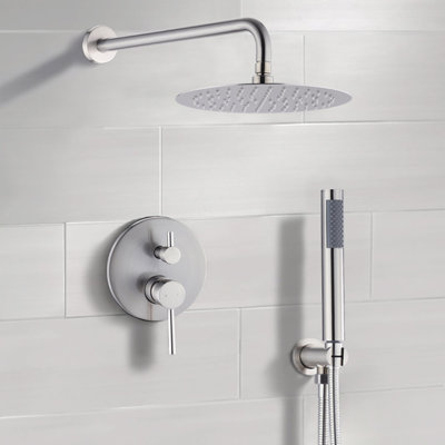 10" Brushed Nickle Roud Rain Shower Head And Handheld Shower Head Set