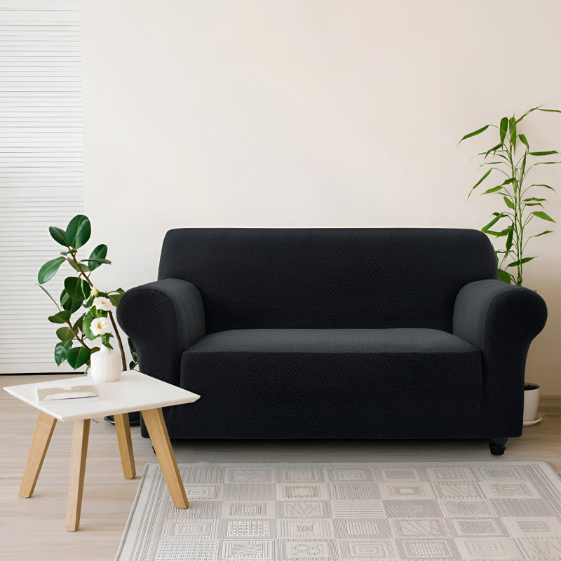 	Luxury Jacquard Pattern Spandex Sofa Cover - Stretch Slipcover for Sofa Protection, Black, 179cm H x 224cm W - (2 Seater)