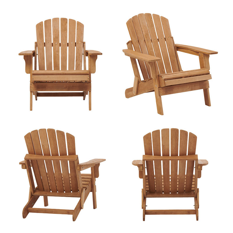 Chaise Adirondack pliante surdimensionnée (brun clair) - Chaise de patio en bois de pruche massif pour terrasse de jardin, de cour et de piscine