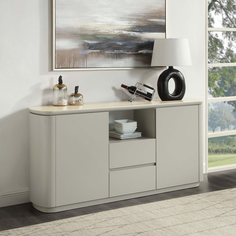 Meuble de salle à manger avec plateau en céramique et buffet gris clair