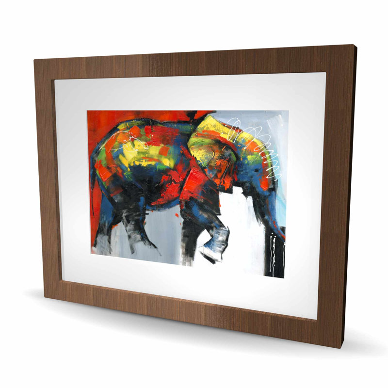 Abstract Colourful Elephant in Motion - Red Bedroom Print, 16" H x 20" W