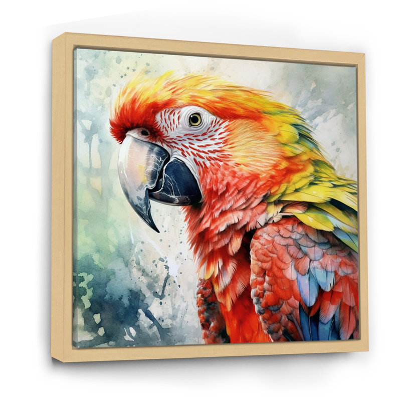Perroquet tropical au paradis II - impressions sur toile de perroquet, H 24 po x l 24 po x P 1 po, Cadre flottant érable