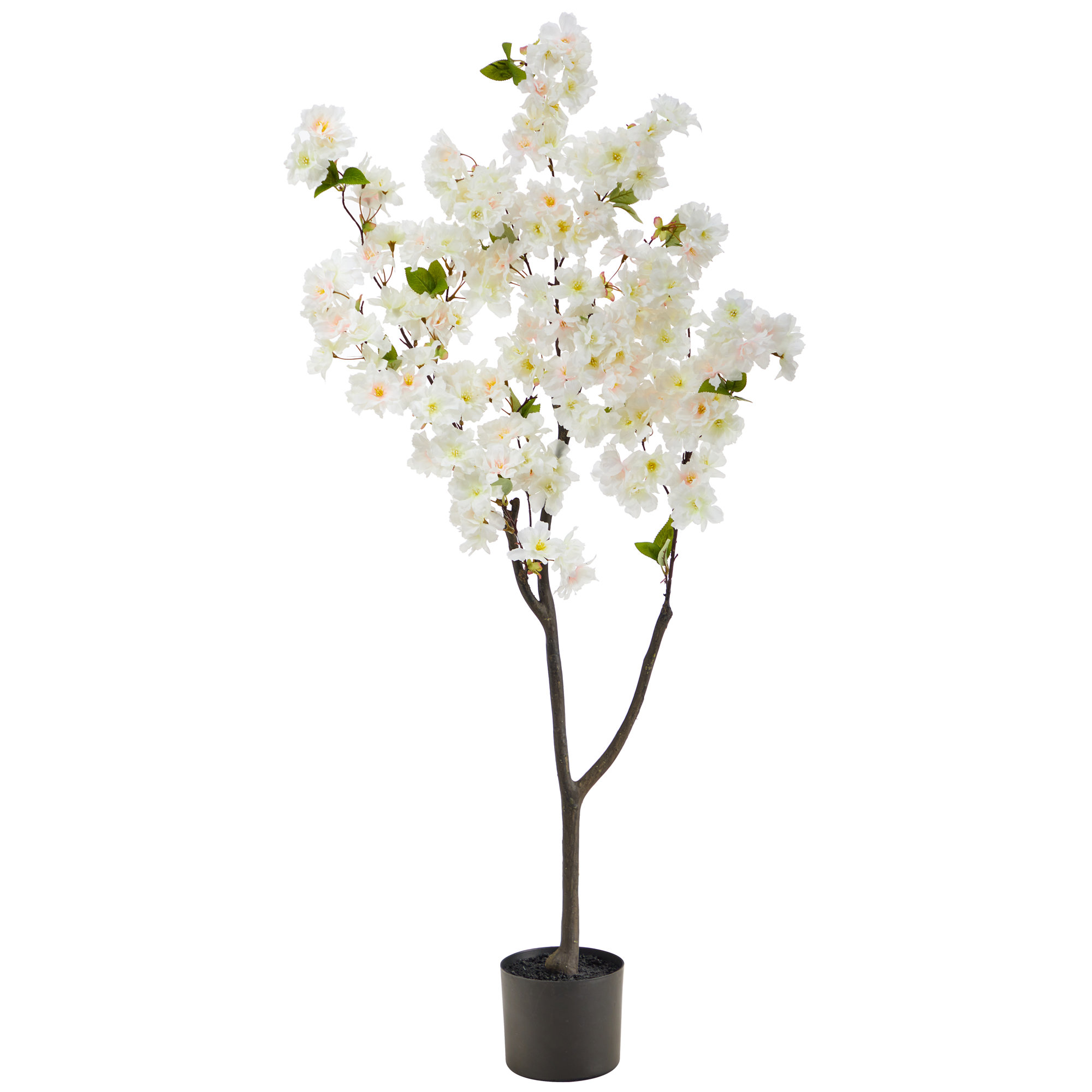 Faux Cherry Blossom Tree in Planter, 48" H x 23" W x 6" D, White
