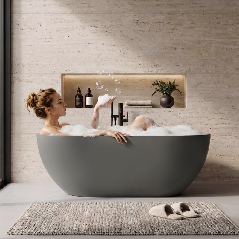 Baignoire de trempage autoportante de 59 po x 29 po, Gris foncé