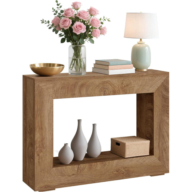 47"  Hollowcenter Style Wooden Console Table, Beige Wood
