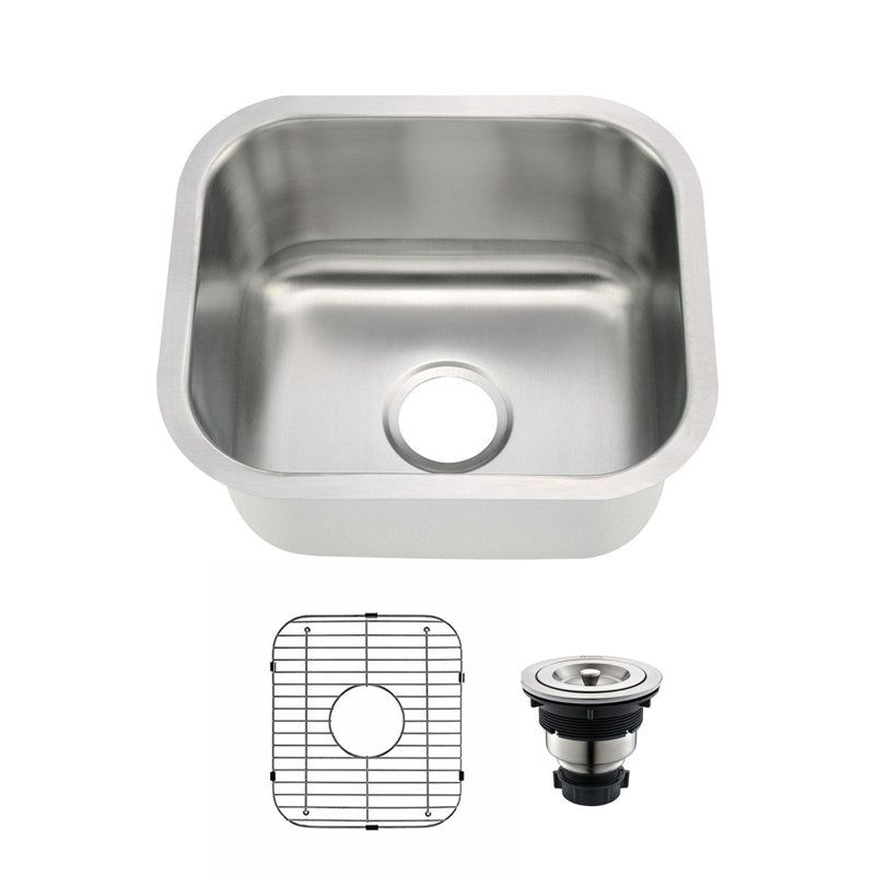 Évier de cuisine encastrable en acier inoxydable, H 9 po x l 18 po x P 16 po, Bol simple