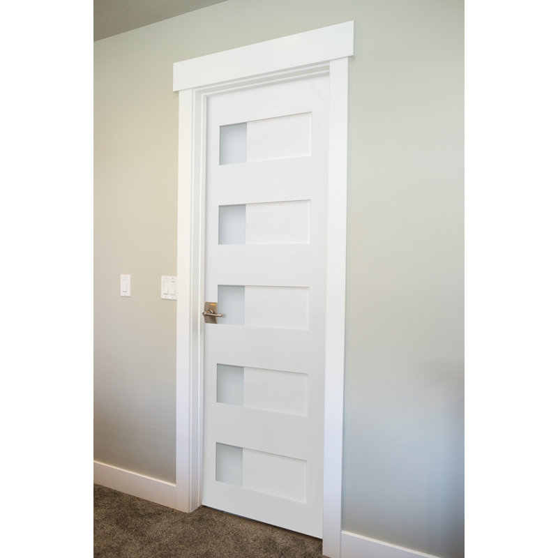 80'' White MDF and Pine 5-Lite Satin Glass Prehung Interior Door