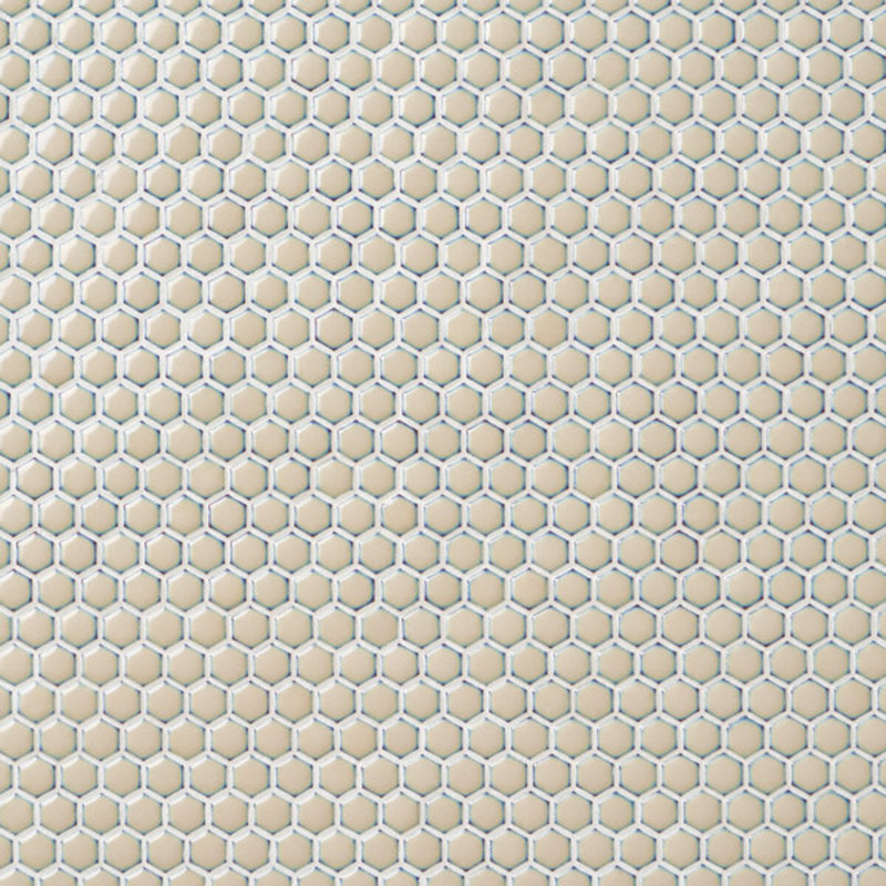 Eden 1" Rimmed Hexagon Polished Porcelain Mosaic Tile, Custard