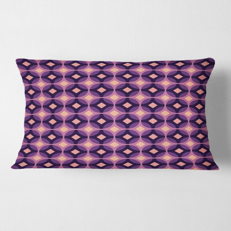 Coussin décoratif rétro imprimé mauve et jaune Mid-Century